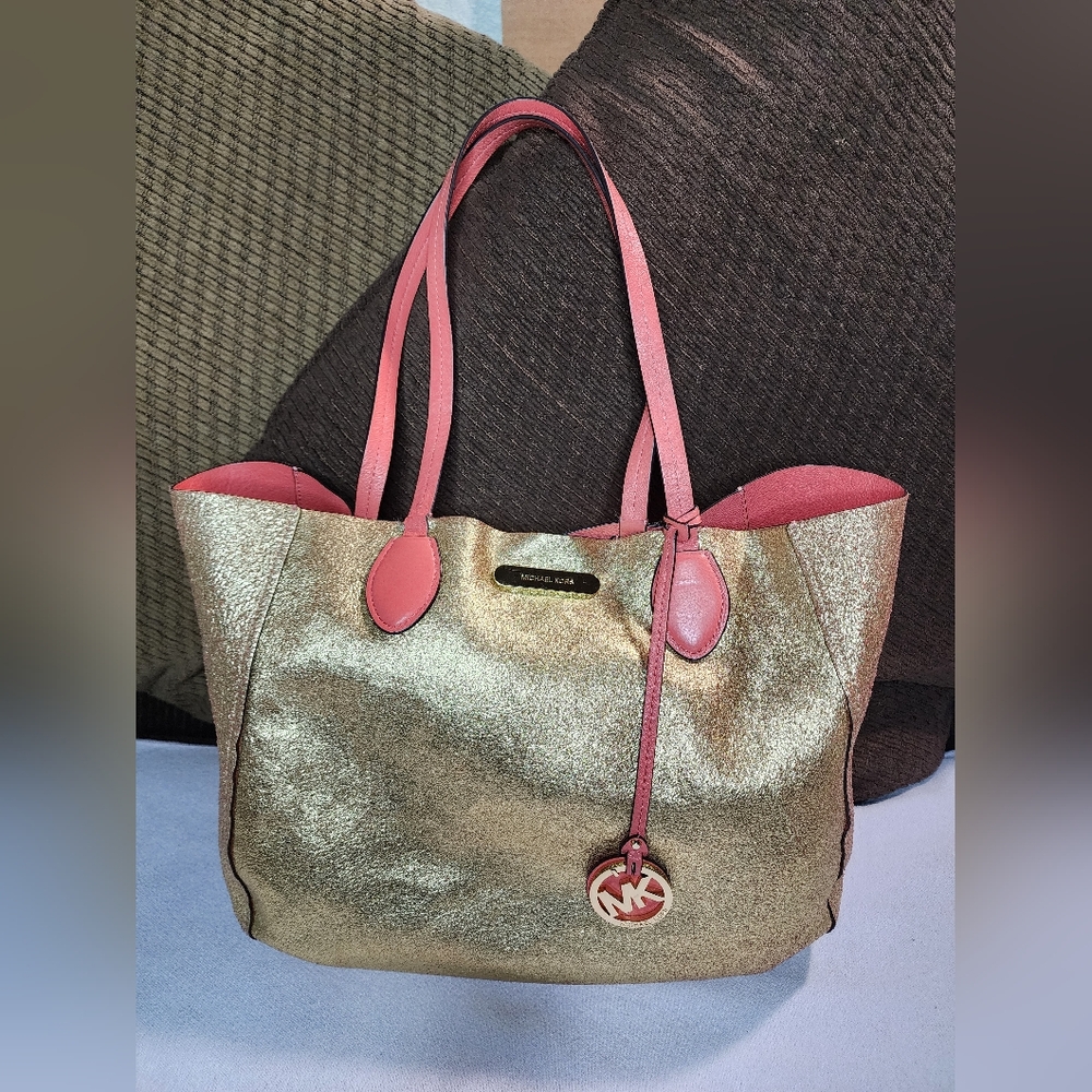 Michael Kors Large Reversible Tote Bag- Gold/Coral NWOT